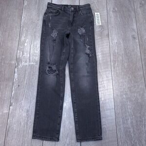BDG Slim Straight Jeans Womens 25 Black Distressed High Rise Stretch Pants